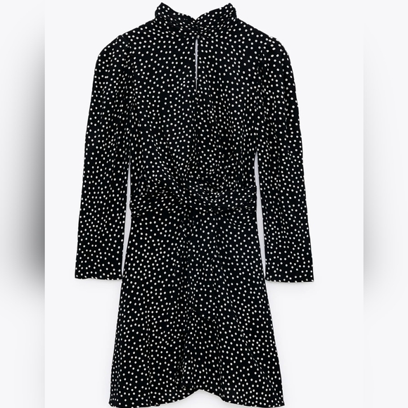 Zara Micro Polka Dot Mini Dress Black / White Medium - Picture 2 of 3